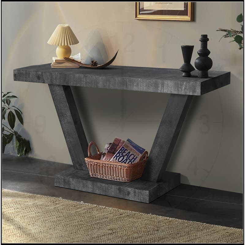 60 Inches Vintage Distressed Wood Entryway Console Table - Antique Black