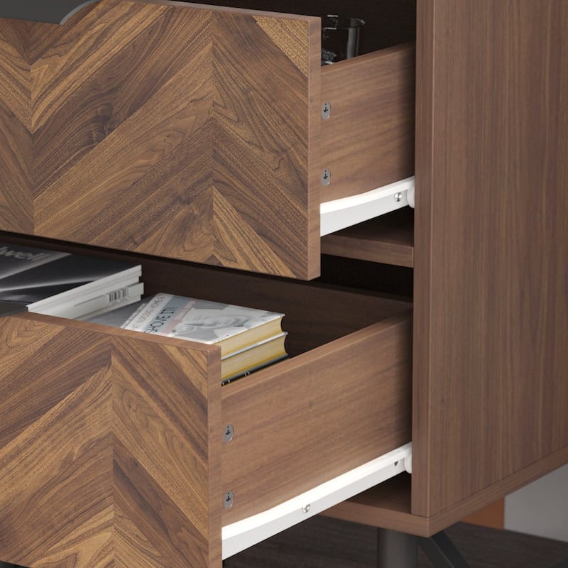 Kerrogee 2-Drawer Nightstand with Metal Leg - Bedside Table - Brown