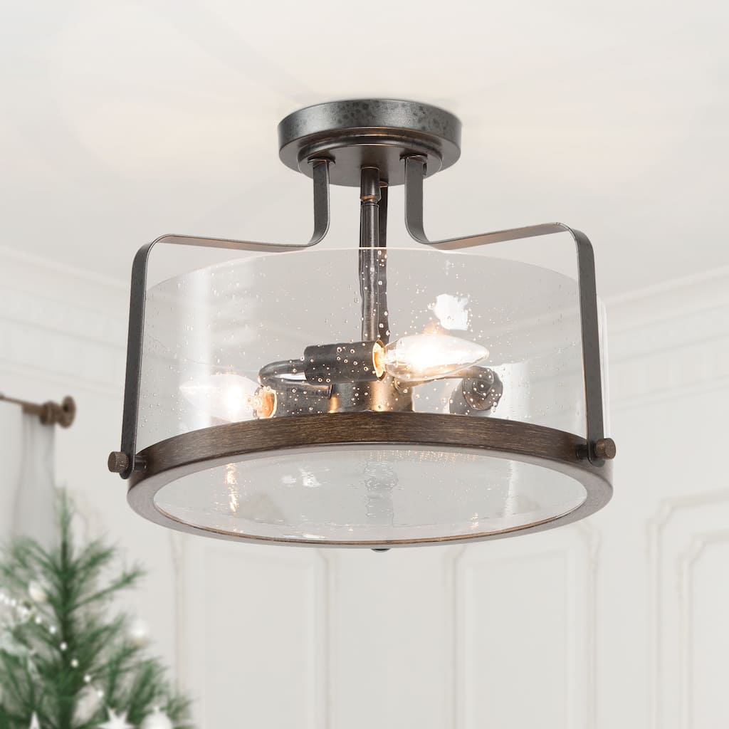 Modern Farmhouse 3-Light Glass Drum Semi Flush Mount Ceiling Lights