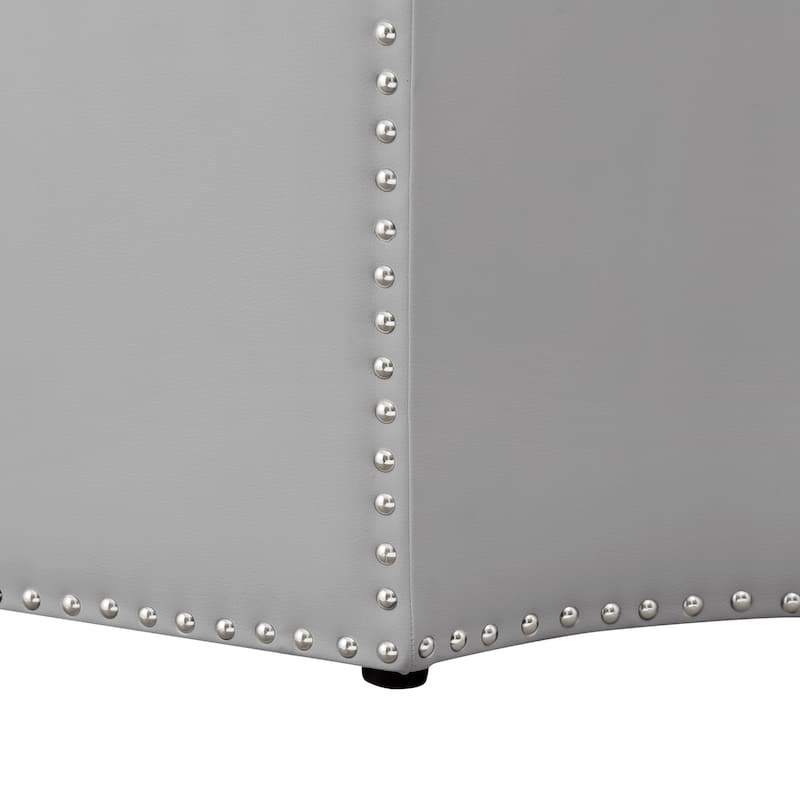 HomeRoots 33" Silver Faux Leather Tufted Octagonal Cocktail Ottoman