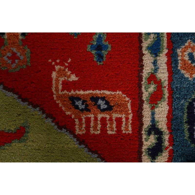 Animals Green Kazak Oriental Area Rug Handmade Wool Carpet - 4'10" x 7'7"