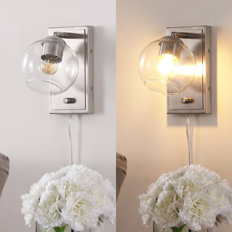 Thatcher 6" 1-Light Minimalist Modern Plug-In or Hardwired Adjustable Iron LED Wall Sconce with Rotary Dimmer, by JONATHAN Y