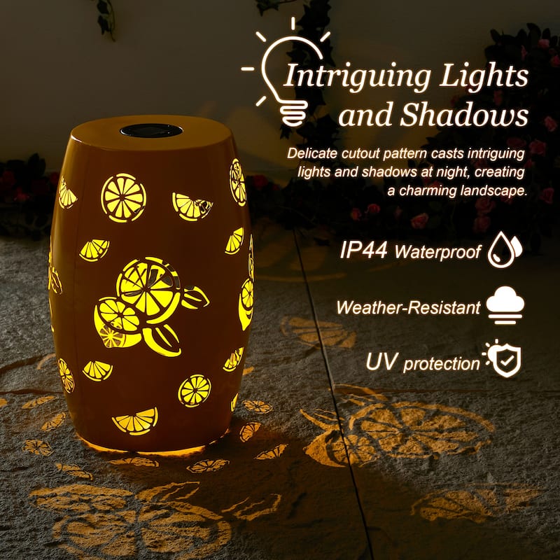 Glitzhome 18.5" Cutout Drum Silhouette Solar Garden Stool