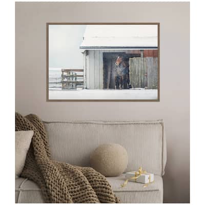 Kate and Laurel Sylvie Framed Canvas Barn Horse in Snow by Emiko and Mark Franzen