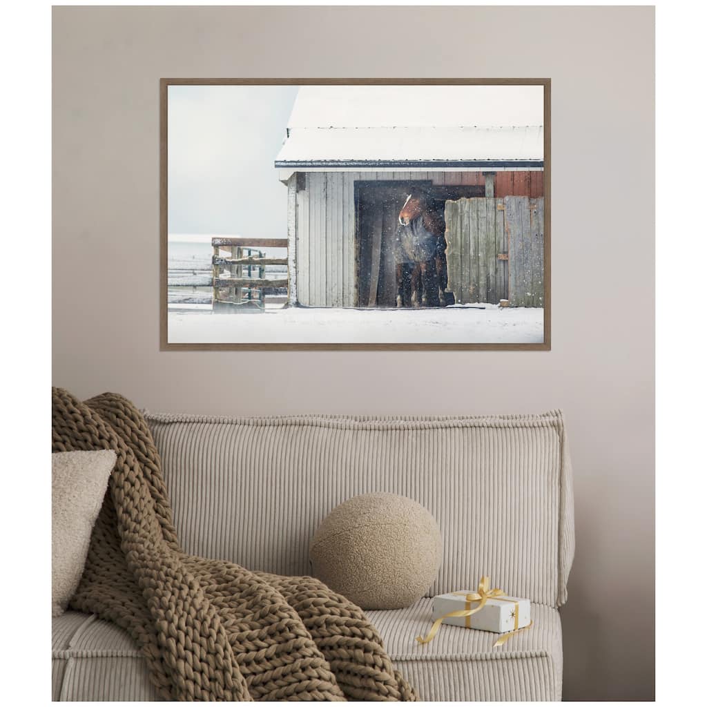 Kate and Laurel Sylvie Framed Canvas Barn Horse in Snow by Emiko and Mark Franzen
