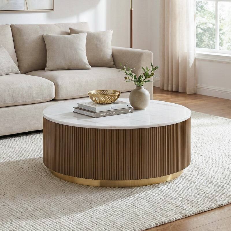 Furniture of America Torin Modern Genuine Marble Top Round Coffee Table - Brown