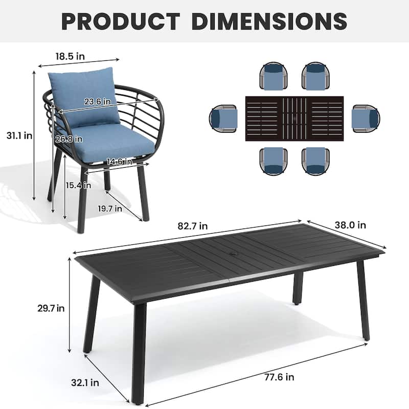 7/9-Piece Set Outdoor Aluminum Dining Table and Dining Chairs with Sunbrella Fabric Cushion