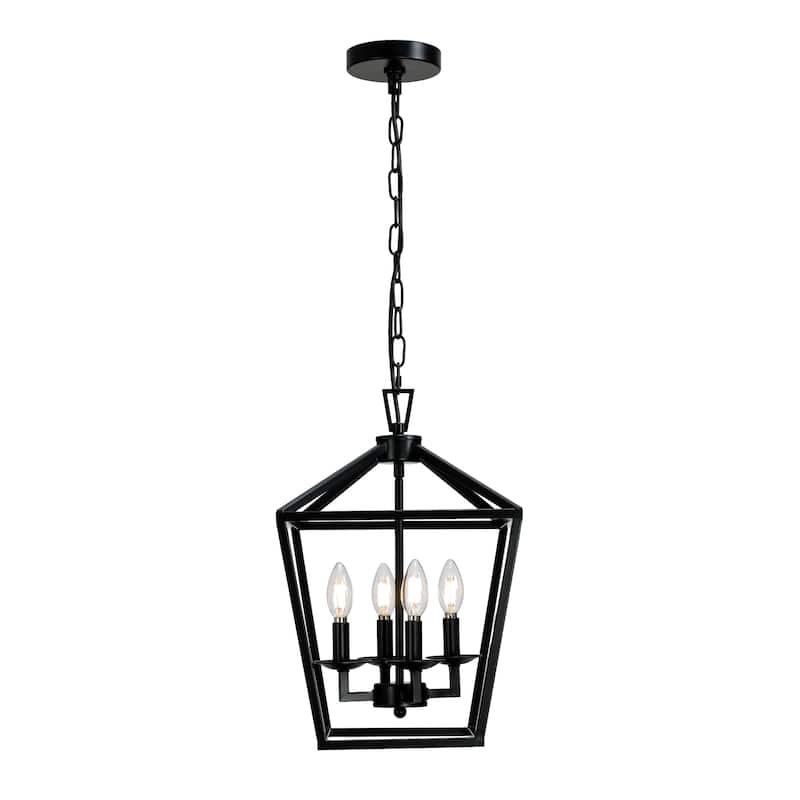 4 Light Matte Black Lantern Pendant - 12"x12"x18" - Black
