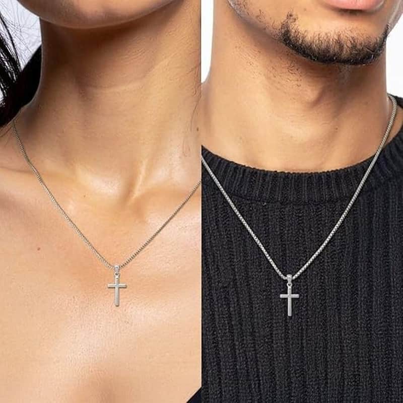 Curata Solid 10k or 14k White Gold 18" Small Polished Latin Cross Pendant Necklace - 12x25mm