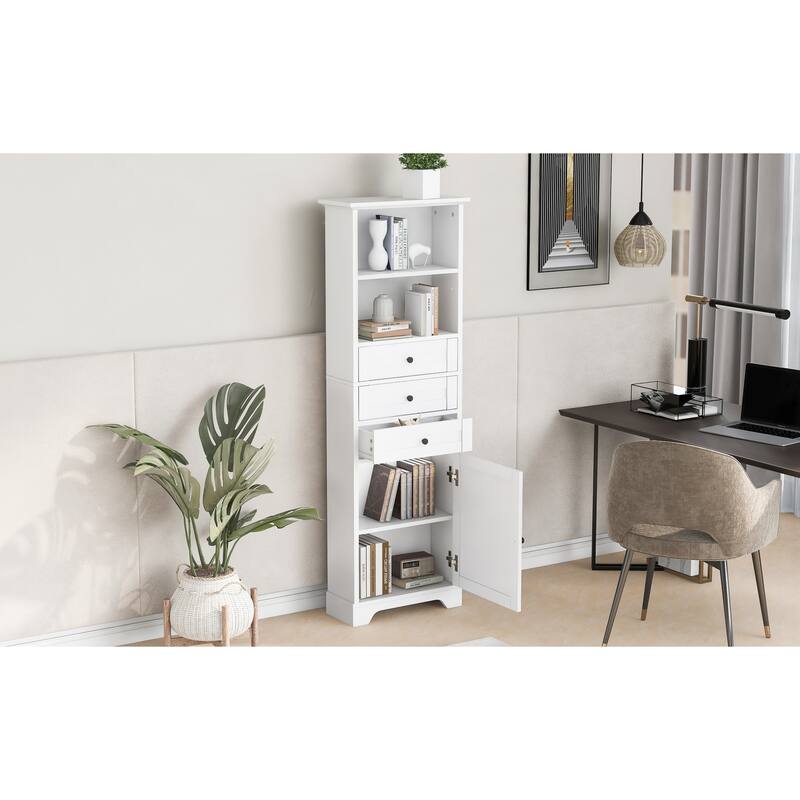 GDFStudio - Kael 67" Tall Storage Cabinet with Drawers & Adjustable Shelves, Modern MDF Organizer