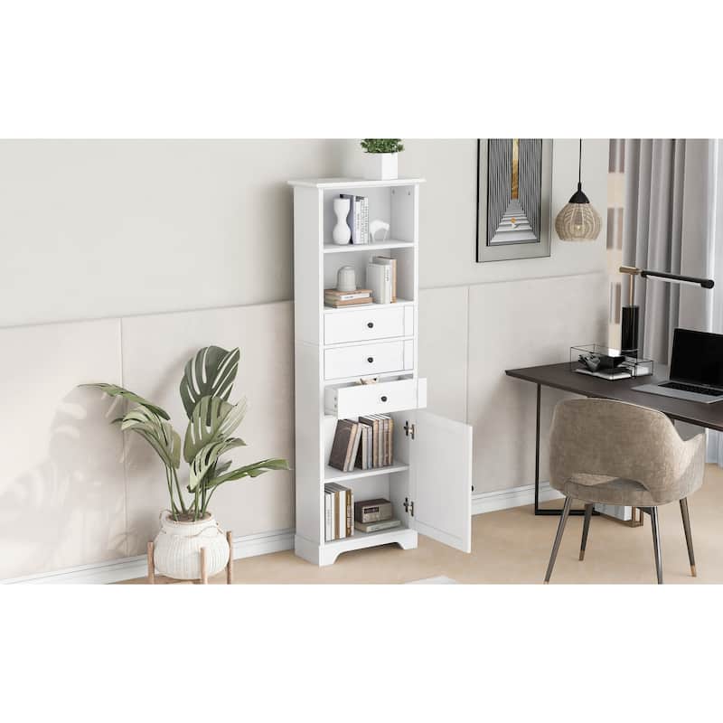 Roomfitters Tall Storage Cabinet with 3 Drawers Adjustable Shelves for Bathroom Study or Office Painted MDF Board
