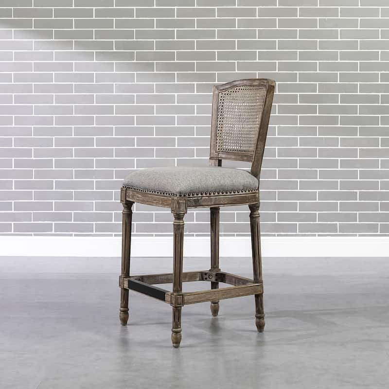 Triomphe 26.5" Oak and Rattan Armless Counter Stool