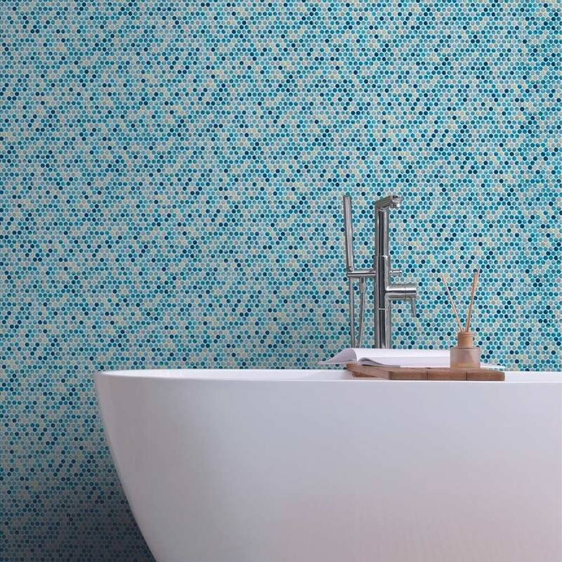 The Tile Life Eterna Penny 12x12 Bluestone Round Glass Mosaic Floor, Wall & Backsplash Tile