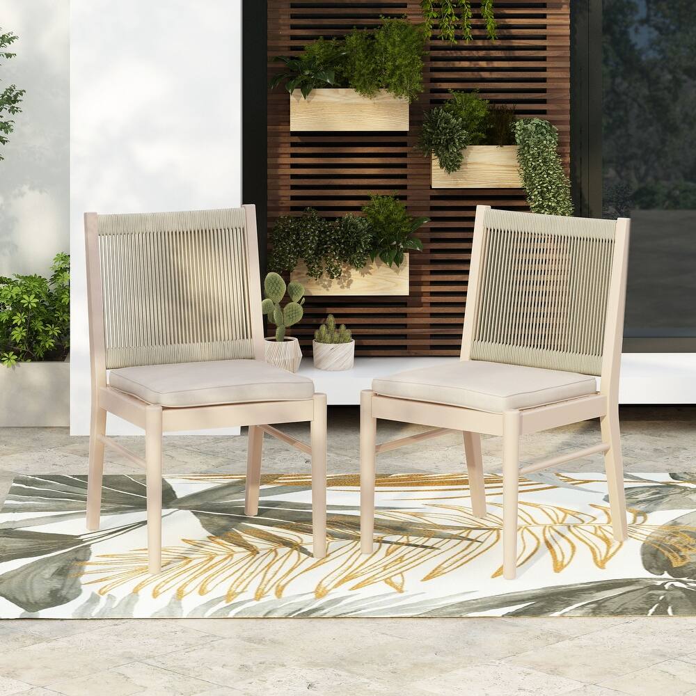 Cascade Outdoor Acacia Wood Dining Chairs With Cushions (Set of 2) by Christopher Knight Home