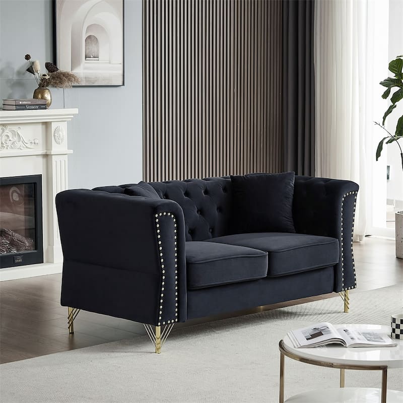2 Seater Sofa Tufted Couch with Metal Foot and Nailhead