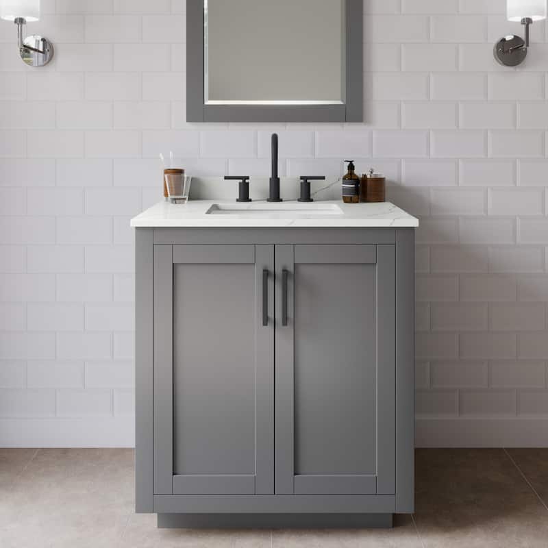 Wyndham Collection WCF292930S-QTZ-US3M24 Miranda 30" Free Standing - Dark Gray / Giotto Quartz Top / Matte Black