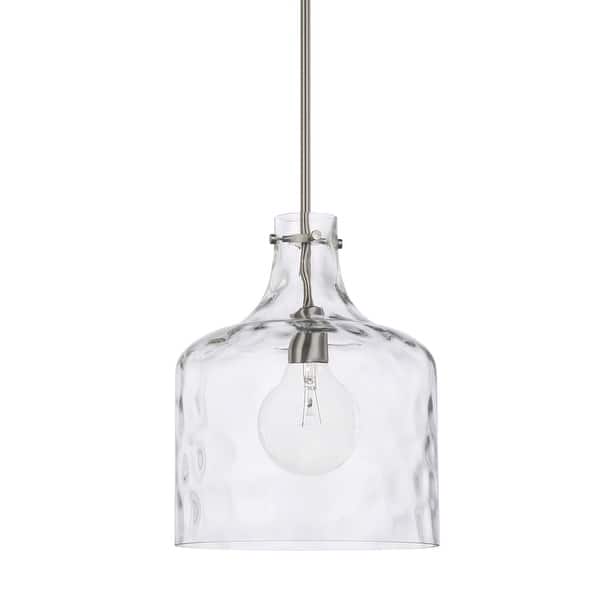 slide 2 of 7, 1-Light Clear Water Glass Shade Pendant Brushed Nickel