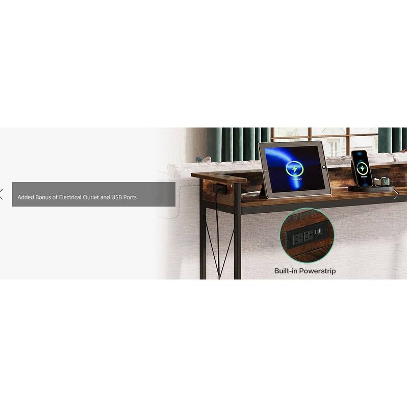 70.9" Extra Long Console Table with Power Outlets & USB Ports, Narrow Sofa Table Behind Couch, with Charging Station