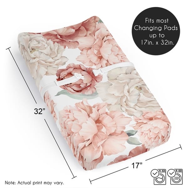 Sweet Jojo Designs Boho Shabby Chic Floral Girl Changing Pad Cover Sheet - Pink, Bohemian, Vintage, Garden, Watercolor, Flower