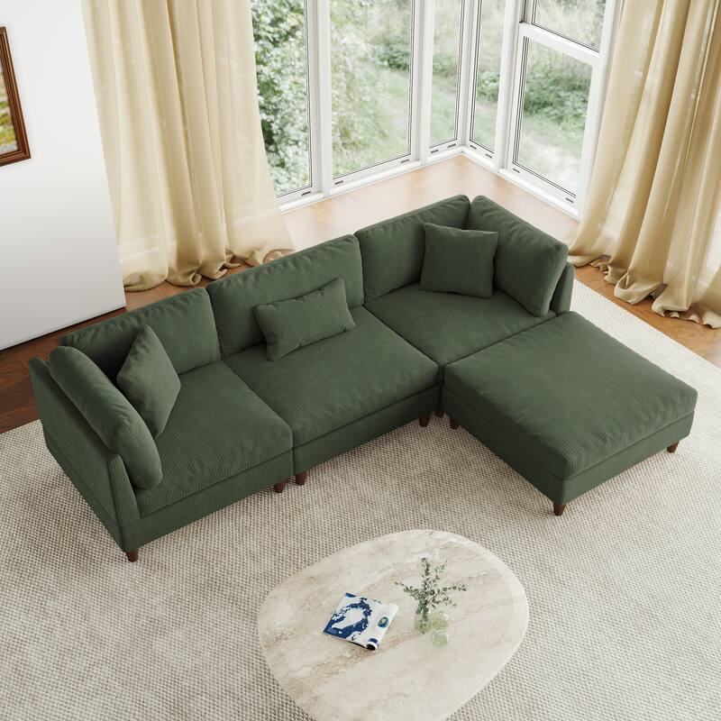 112" W Modern Upholstered Corduroy Modular Sectional Sofa