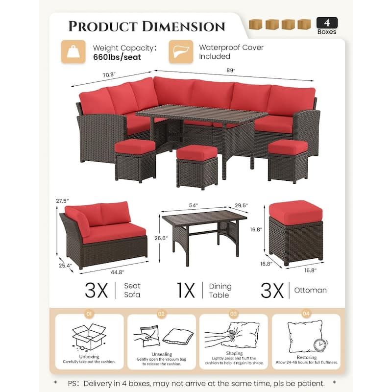 AECOJOY 7 Pieces Patio Furniture Set Outdoor Sectional Sofa Rattan Conversation Set