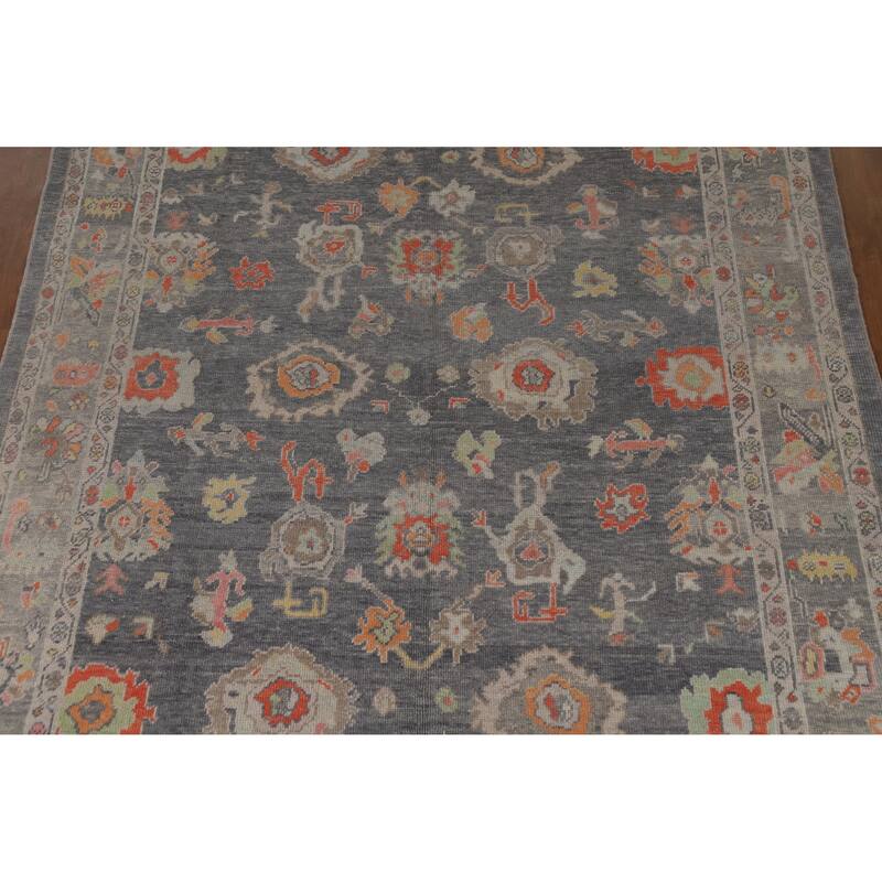 Hand Knotted Oriental 100% Wool Carpet Transitional All-Over Greys & Charcoal Oushak Area Rug - 10' 2'' X 7' 11''