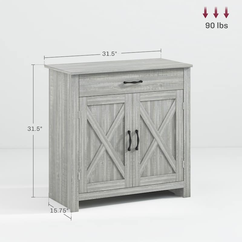 Farmhouse Buffet Cabinet with Barn Door, Drawer and Adjustable Shelf for Living Room, Entryway