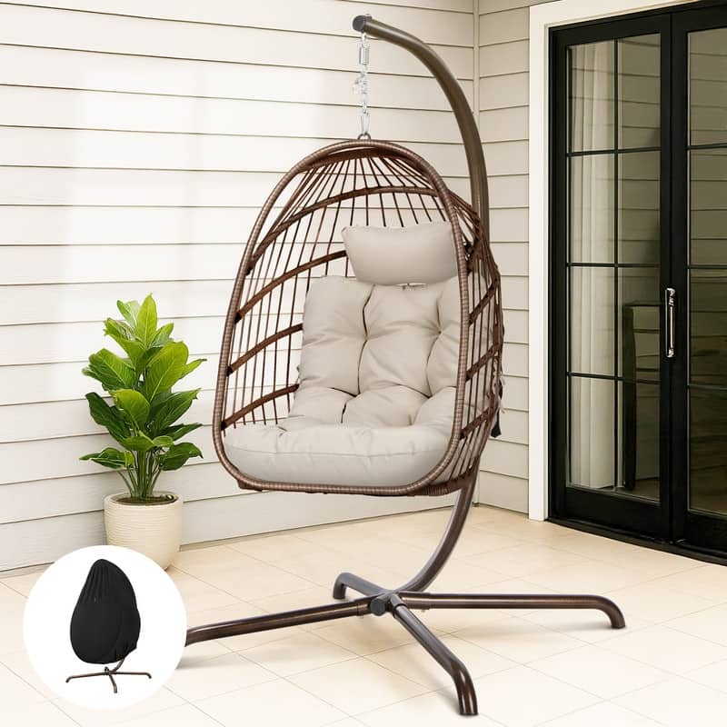 FINCATI Outdoor Oversized Luxury Hanging Egg Chair with Stand, 350 lbs Indoor Egg Swing Chair with Stand, Egg Chair Outdoor