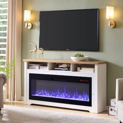 70 inch Fireplace TV Stand for TVs up to 70",with 60" smart Electric Fireplace,white