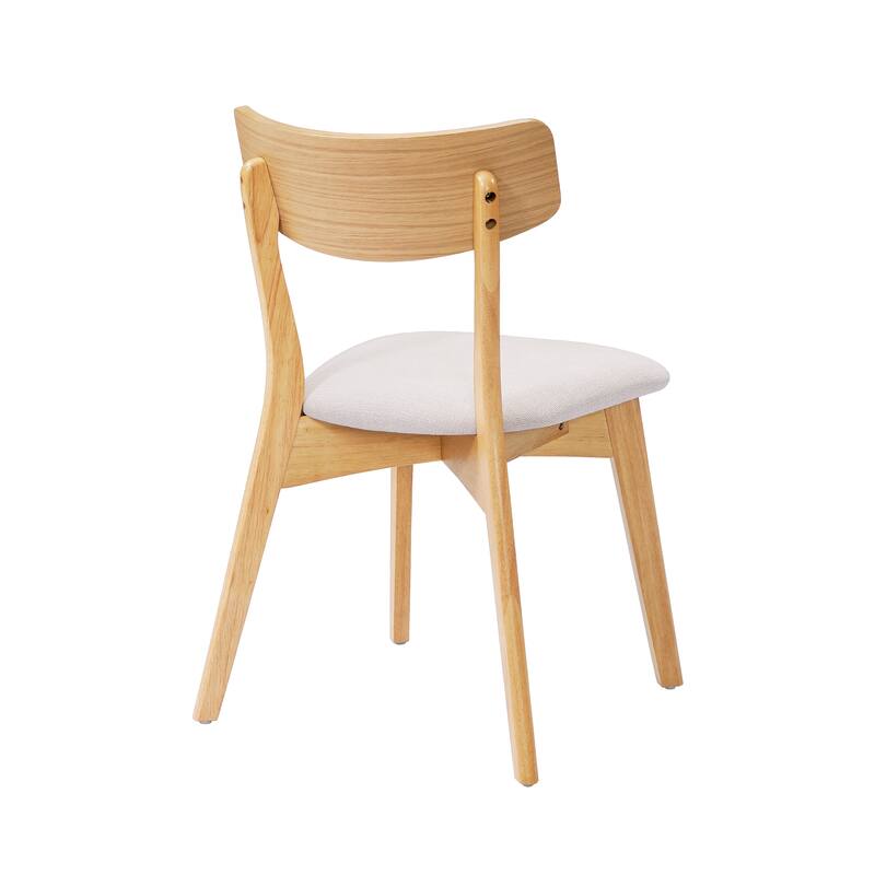 Mid-Century Walnut Finished Frame Upholstered Dining Chairs, Set of 4, Light beige+Natural