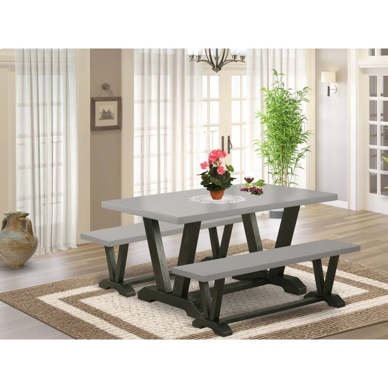 East West Furniture 3 Piece Dining Room Set - 1 Dining Table and 2 Benches(Finish Options) - V2-696