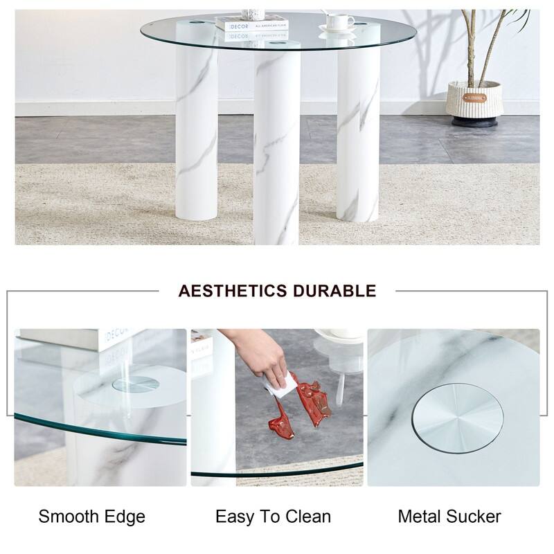 Round Tempered Glass Coffee Table with Wooden Legs