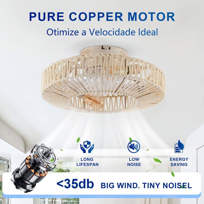 20Inch Ceiling Fans with Remote Control,6 Speed Reversible Flush Mount Low Profile Rustic - N/A