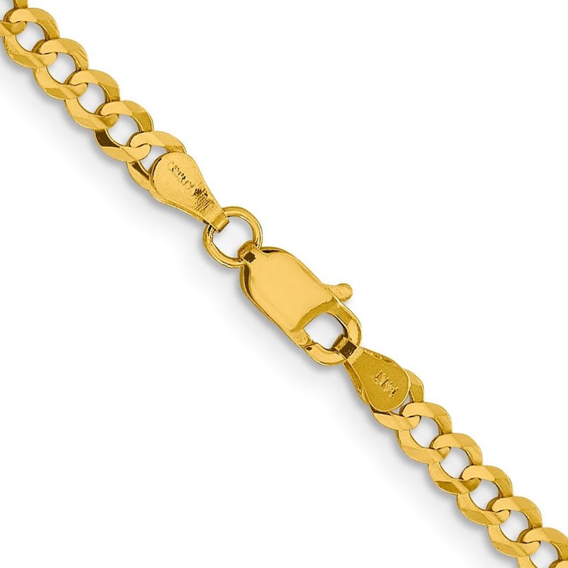 Curata 14k 3.7mm Solid Polished Light Flat Miami Curb Chain Bracelet