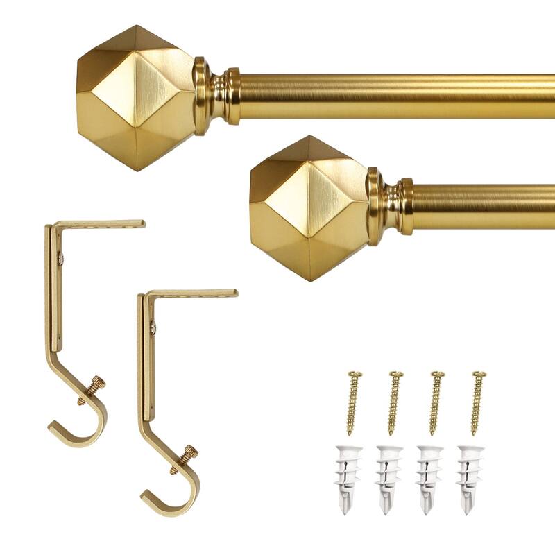 Lumi 3/4" Single Curtain Rod Set Champagne- Geometric finials - 36"-66"