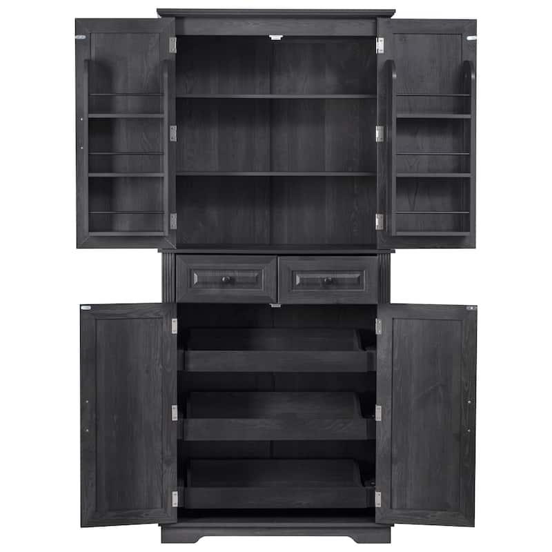 71" Tall Kitchen Pantry Cabinet with 3 Pull Out Cabinet Organizers, Farmhouse Embossed Texture Storage Cabinet
