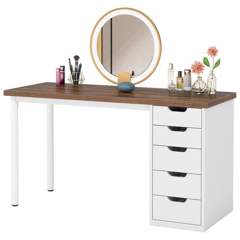 Vanity Desk with 5 Drawers, Modern Makeup Desk with Mulitple Storage, Gifts for Christmas