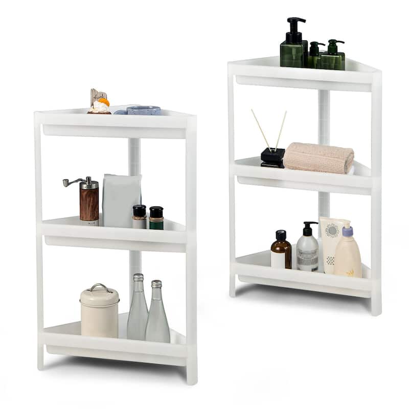 Gymax 2PCS 3 Tier Detachable Floor Corner Shower Shelf Counter Corner - Kitchen Cart - White