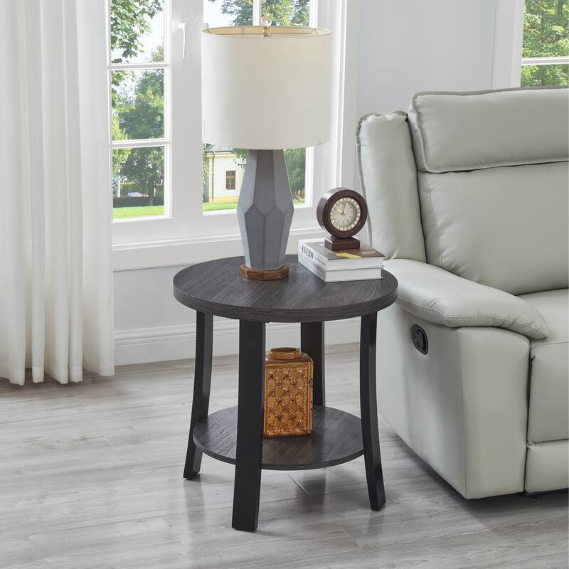 Contemporary Round Wood Shelf End Table for Bedroom or Living Room