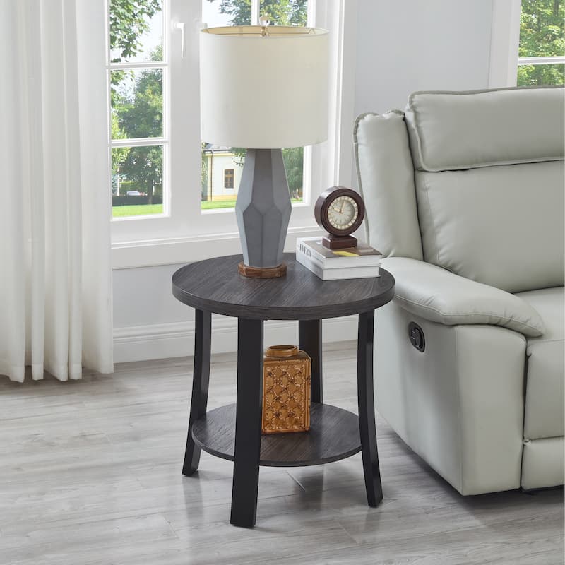 Roundhill Furniture Anze Contemporary Round Wood Shelf End Table - Charcoal