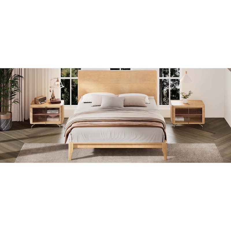 Mid-Century Modern Bamboo Wood Platform Bed