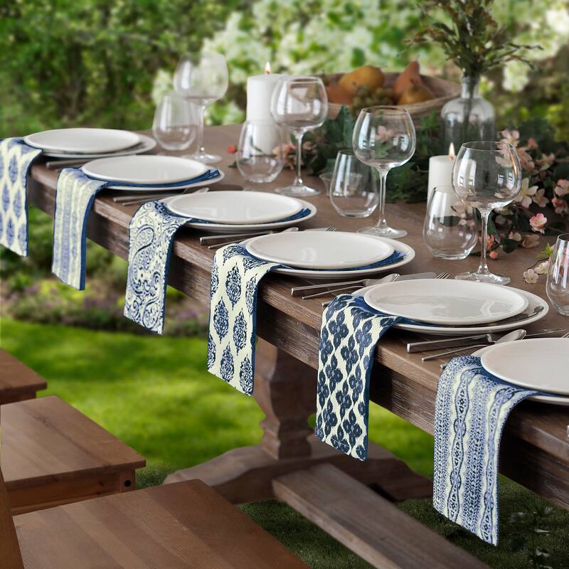 Everyday Casual Prints Assorted Cotton Fabric Napkins (Set of 24) - 17" x17" - Indigo