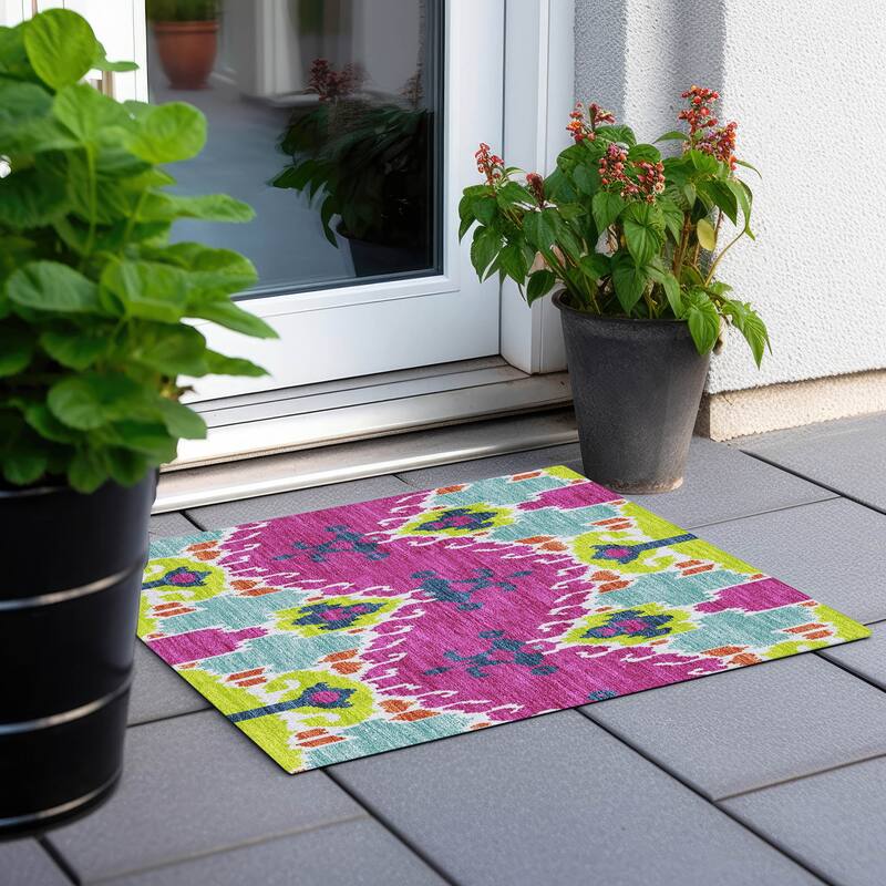 Machine Washable Indoor/ Outdoor Chantille Global Boho Rug - Pink - 1'8" x 2'6"