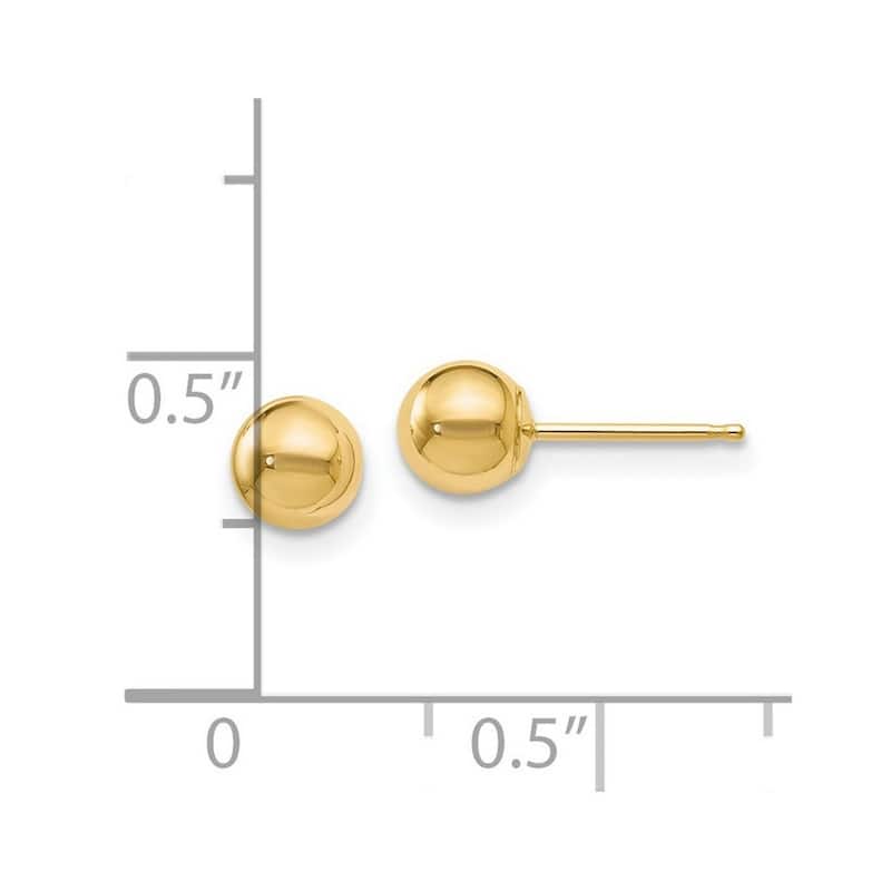 Curata 14k Yellow Gold Polished 5mm Ball Post Earrings