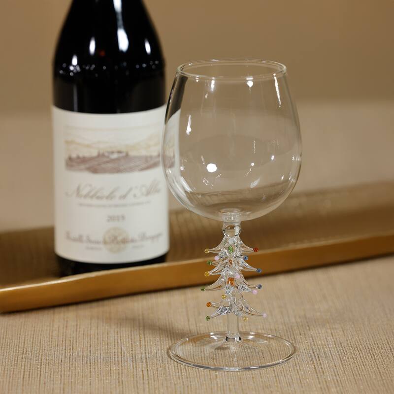 Treetop Cheers Wine Glasses - Holiday Stemware, Set of 4