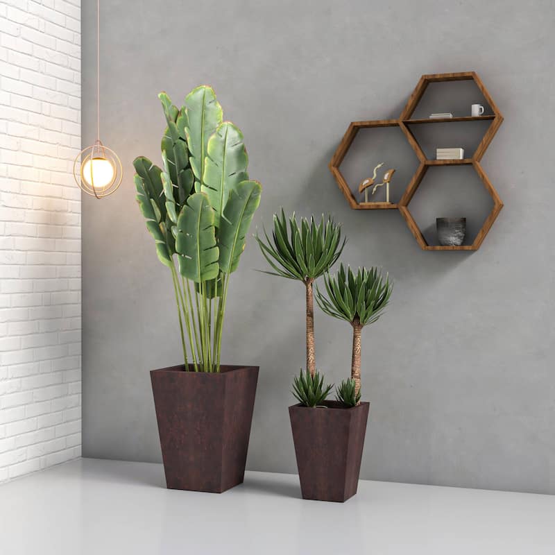 Square Fiberstone Planter Pot Set for Indoor Outdoor Serene Series