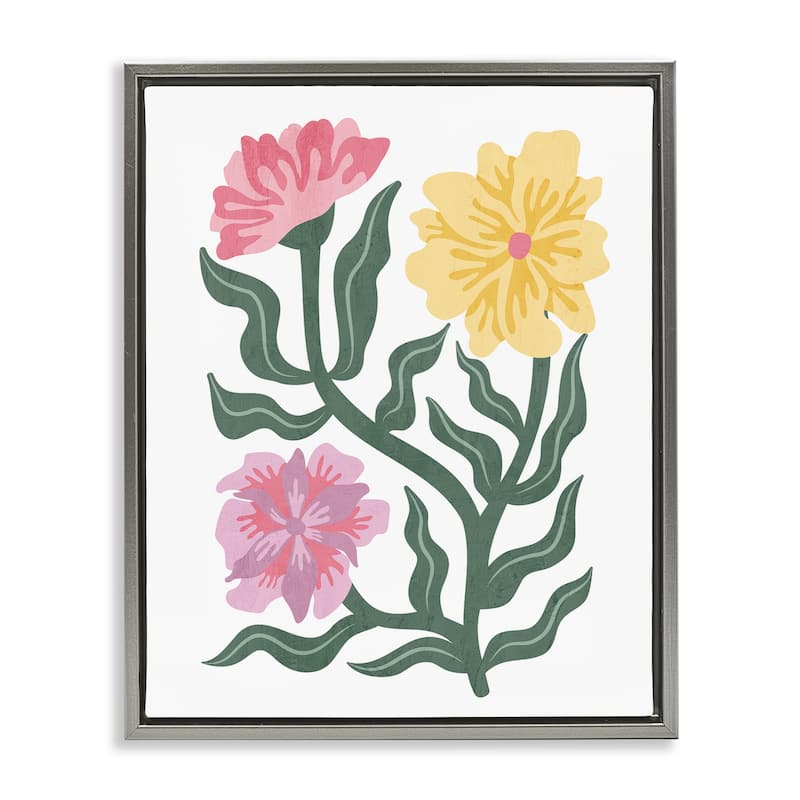 Stupell Modern Blooms with Curved Leaves Framed Floater Canvas Wall Art Design By Kim Allen - 25 x 31 - Grey