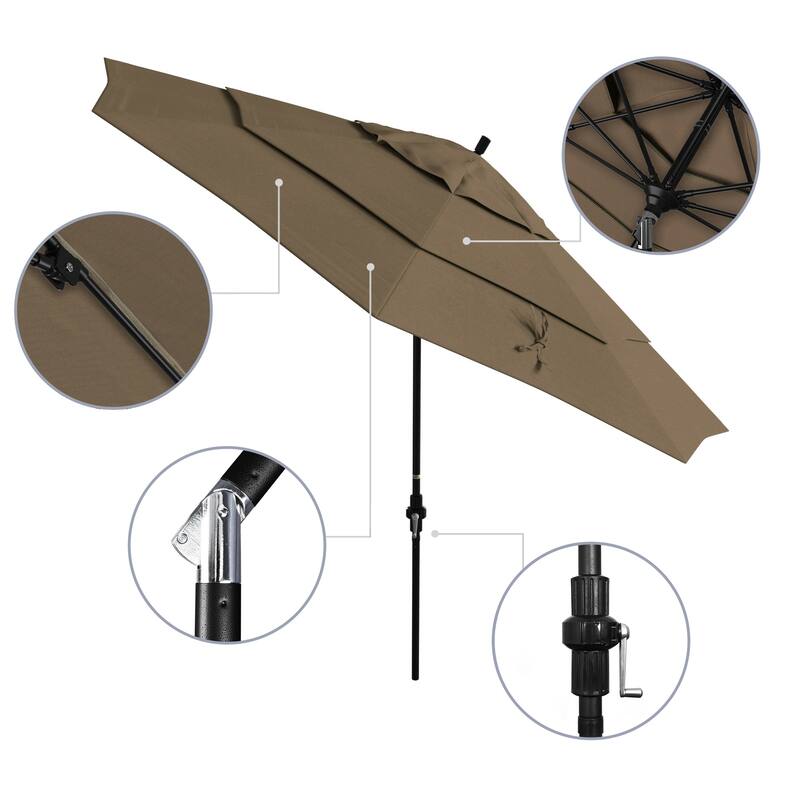 California Umbrella 11' Rd. Alum/Fiberglass Rib Patio Umb,Crank Lift/Collar Tilt, Dbl Wind Vent, Black Finish, Sunbrella Fabric