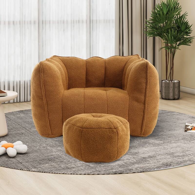 Lazy Bean Bag Couch Chairs for Adults with Ottoman - Khaki
