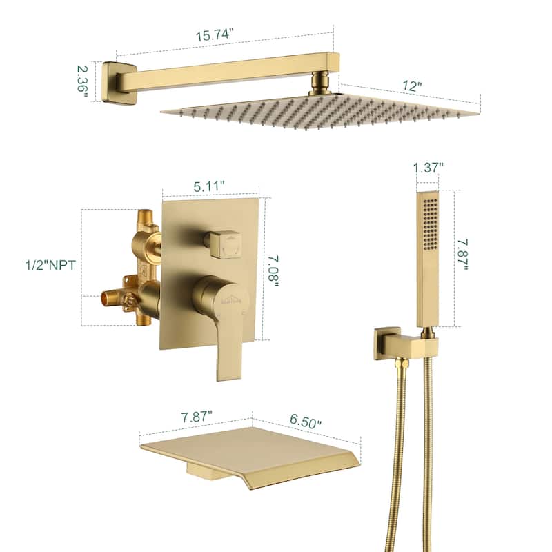 3-Function Wall Mount Shower Faucet with 12 in. Fixed shower head